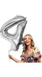 Mega Zilveren Folieballon Nummer '4' 86cm