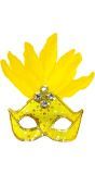 Neon Geel Braziliaans Oogmasker met Veren en Parels
