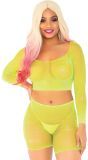 Neon Gele Visnet Crop Top en Shorts