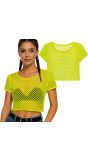 Neon Gele Visnet T-Shirt 80's Dames