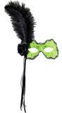 Neon Groen Braziliaans Oogmasker met Veer en Lint