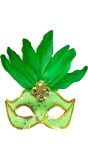 Neon Groen Braziliaans Oogmasker met Veren en Parels