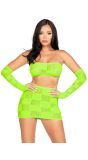 Neon Groene Bandeau set met Rok en Armwarmers