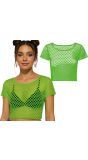 Neon Groene Visnet T-Shirt 80's Dames