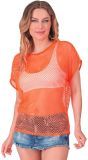 Neon Oranje 80s Dames Carnaval Visnet Shirt