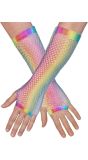 Neon Regenboog Visnet Vingerloze Handschoenen