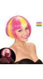 Neon Roze-Gele Gestreepte Pruik