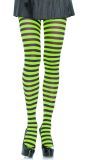Nylon Gestreepte Panty Zwart-Limoen Groen