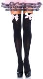 Nylon Kniekousen Roze met Zwarte Strik