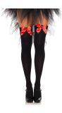 Nylon Kniekousen Zwart met Rode Strik