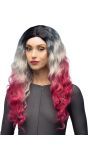 Ombre Pruik Dames Zwart Grijs Roze Lang Krullend