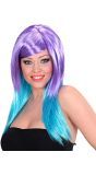 Paars-Blauwe Pruik Lang Haar