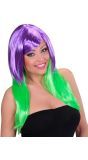 Paars-Groene Pruik Lang Haar
