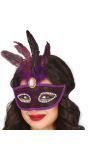Paars Masker met Veren Venetiaans Carnaval