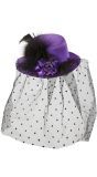 Paarse Burlesque Mini Hoge Hoed met Sluier