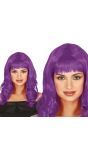 Paarse Dames Pruik Lang Krullend met Pony