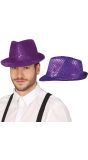 Paarse Pailletten Feesthoed
