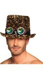 Pailletten Steampunk Hoed met Bril Goud