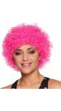 Poppy Afro Pruik Neon Roze