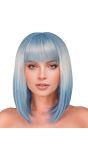 Pruik Lange Boblijn Pony Lichtblauw Dames Carnaval