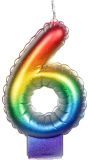 Regenboog Kaars Cijfer 6