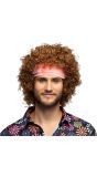 Retro Groove Heren Pruik Krullen met Hoofdband Bruin