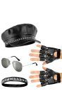 Rocker Accessoireset met Hoed Choker Handschoenen en Bril