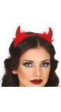 Rode Duivel Haarband met Veertjes Dames