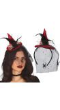 Rode Mini Heksenhoed Tiara met Roos