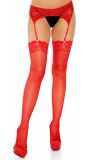 Rode Nylon Transparante Kousen met Kanten Top
