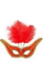 Rood Oogmasker met Gouden Rand en Veren