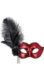 Rood Venetiaans Oogmasker met Roos en Veren