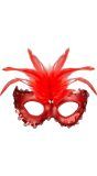 Rood Venetiaans Oogmasker met Veren