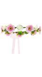 Roze Bloemen Haarband met Lint