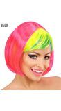 Roze Disco Pruik met Groene Pony