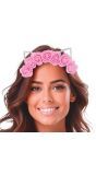 Roze Kattenoren met Bloemen Haarband Dames