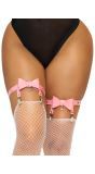 Roze Leren Kousenband met Strik