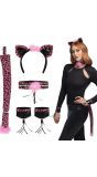 Roze Luipaard Accessoireset Dames 5-Delig