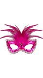 Roze Venetiaans Oogmasker met Veren