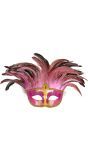 Roze Venetiaanse Gravin Oogmasker met Veren