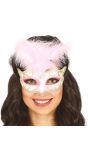 Roze Wit Venetiaans Masker met Veer