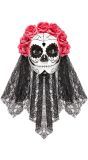 Roze Zwart Dia De Los Muertos Masker met Sluier
