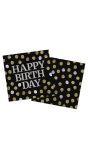 Servetten Glossy Black Happy Birthday 20 Stuks