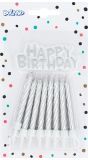 Set Van 16 Zilveren Kaarsjes met 'Happy Birthday' Topper