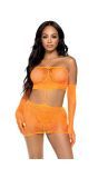 Sexy Mini Jurk met Handschoenen Neon Oranje