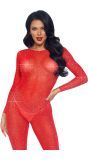 Sexy Sheer Diamond Catsuit Rood