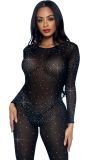 Sexy Sheer Diamond Catsuit Zwart