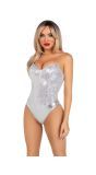 Sexy Zilveren Pailletten Korset Bodysuit Dames