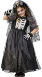 Skelet Bruid Jurk Meisjes Zwart Halloween met Sluier
