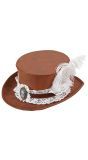 Steampunk Hoed met Kant Bruin